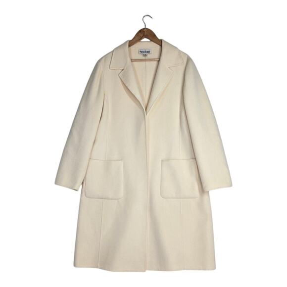 Vtg Marvin Richards 100% Wool Midi Topper Coat 16 Ivory Open Front Pockets READ - Picture 1 of 16